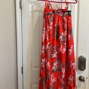 Tropical Floral Red Maxi Skirt